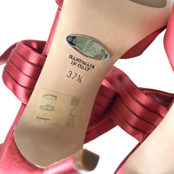 NWOB Sarah Flint Ankle Bow Wrap Heels Womens 37.5 7.5 Salmon Pink Pointed Toe - Picture 11 of 13